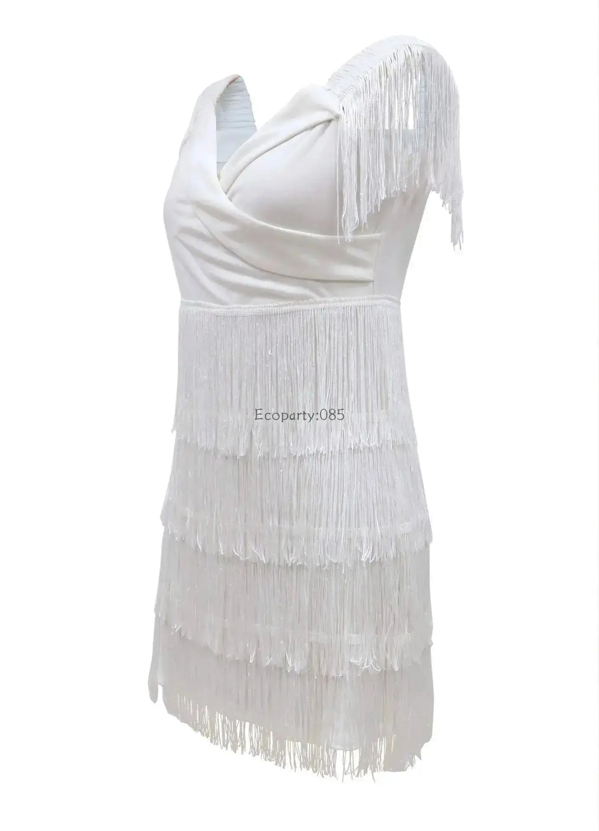 Black fringed one-shoulder mini dress by The Glow Sanctuary, stylish night-out dress with flowing fringe detail.