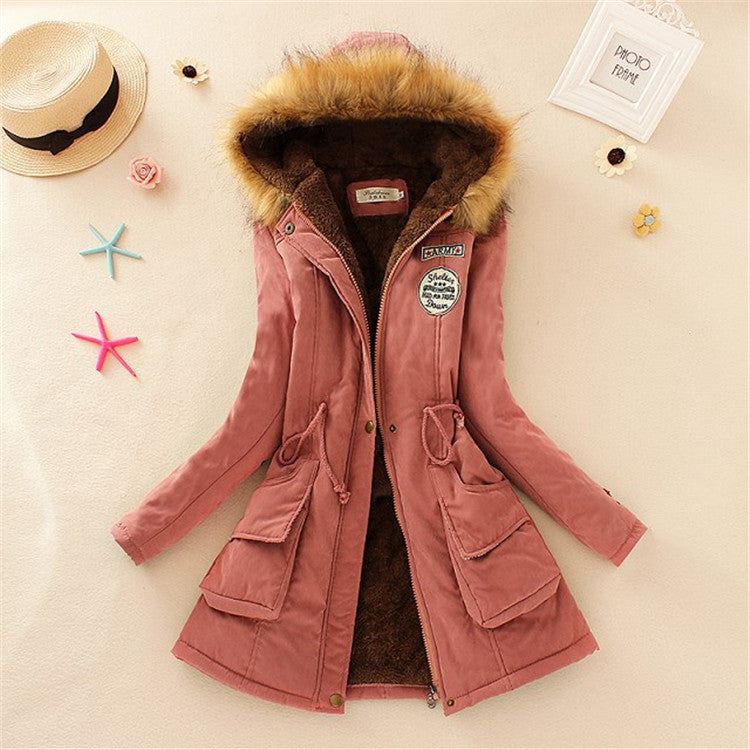 Women’s Military Hooded Puffer Parka – Cotton-Filled Fur-Trimmed Winter Coat