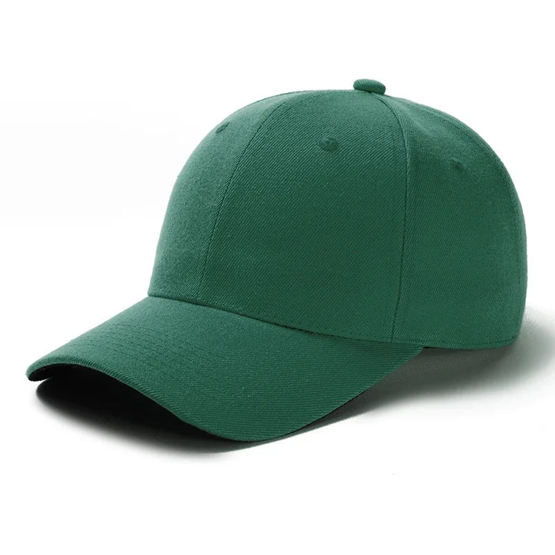 Unisex plain baseball cap by TrendLux Wear, adjustable structured hat in various colors, close-up of front view