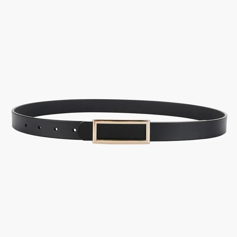 Women's genuine leather belt with metal buckle from TrendLux Wear, featuring a strap suitable for jeans and dresses.