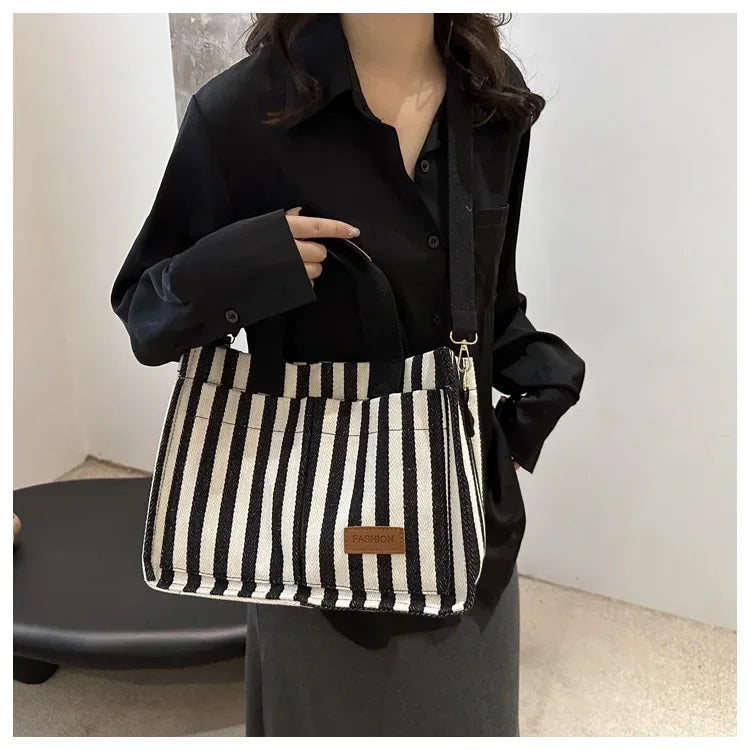 TrenLux Wear Women's Large Capacity Striped Shoulder Bag TrenLux Wear