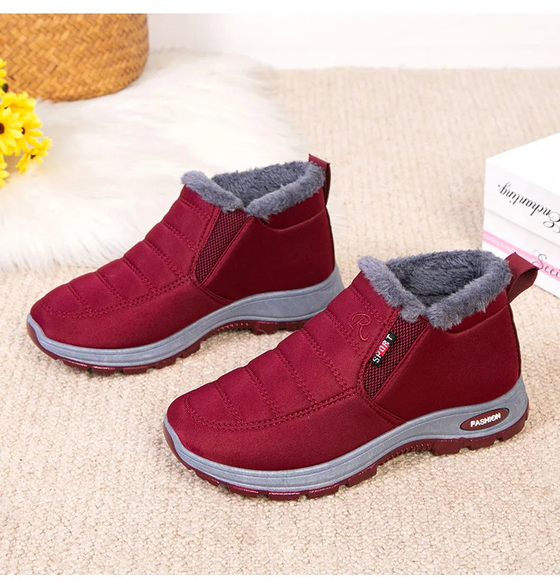 Women’s Plush Winter Snow Boots – Warm Slip-On Ankle Booties with Rubber Sole