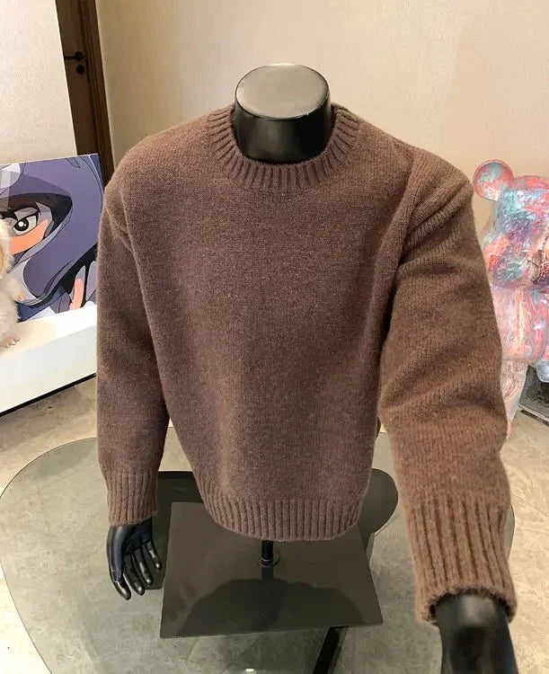 Men's cashmere-blend round neck pullover sweater by TrendLux Wear in five colors, perfect for autumn and winter wear.