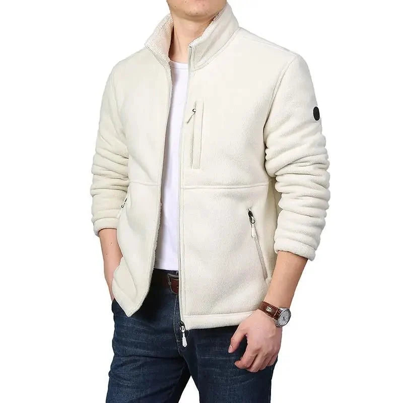 Men's fleece-lined hooded winter jacket by TrendLux Wear, zip-up casual coat in plus sizes S-6XL, shown in black.