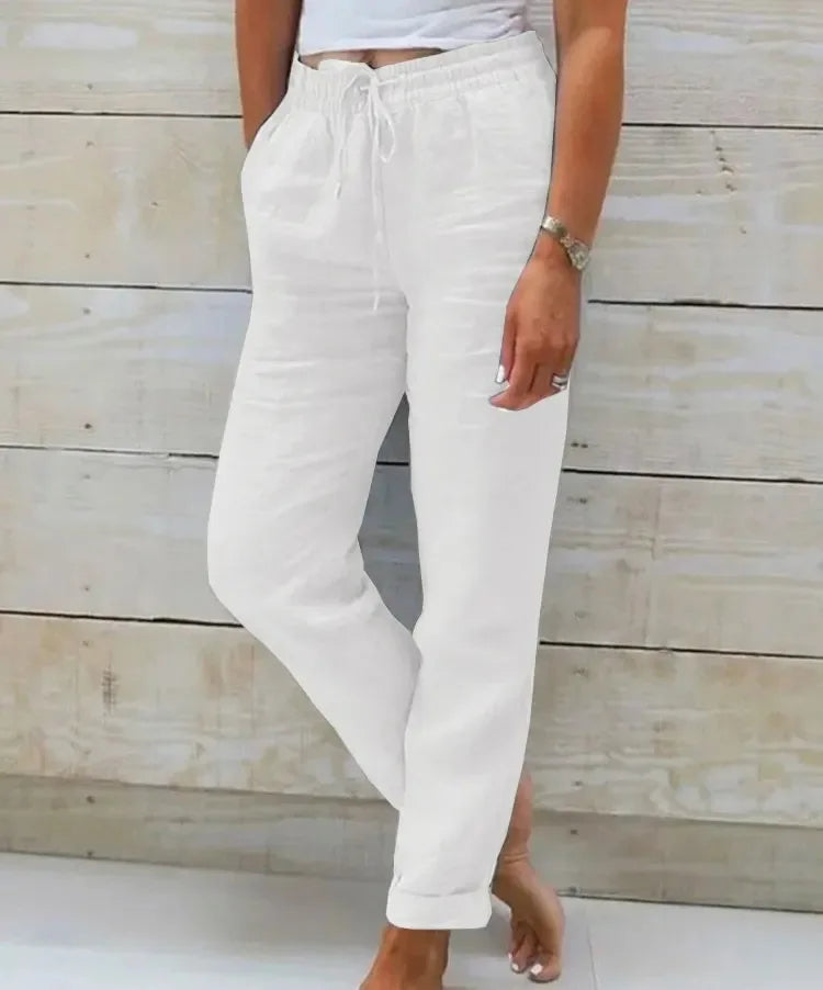 TrendLux Women's Cotton Linen Summer Pants – High Waist Casual Trousers