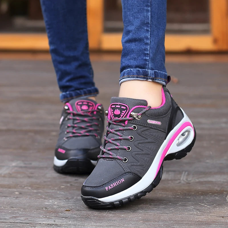 TrendLux Women's PU-EVA Breathable Platform Lace-Up Walking Sneakers