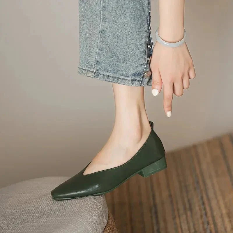 Women's round-toe leather loafer flats by TrendLux Wear, showcasing their sleek design and smooth leather finish.
