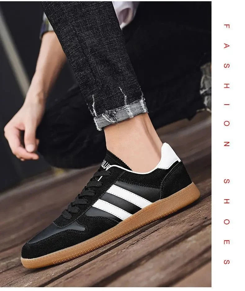 Men's TrendLux Wear thick-sole board sneakers with striped design, casual fashion shoes, comfortable and stylish footwear.