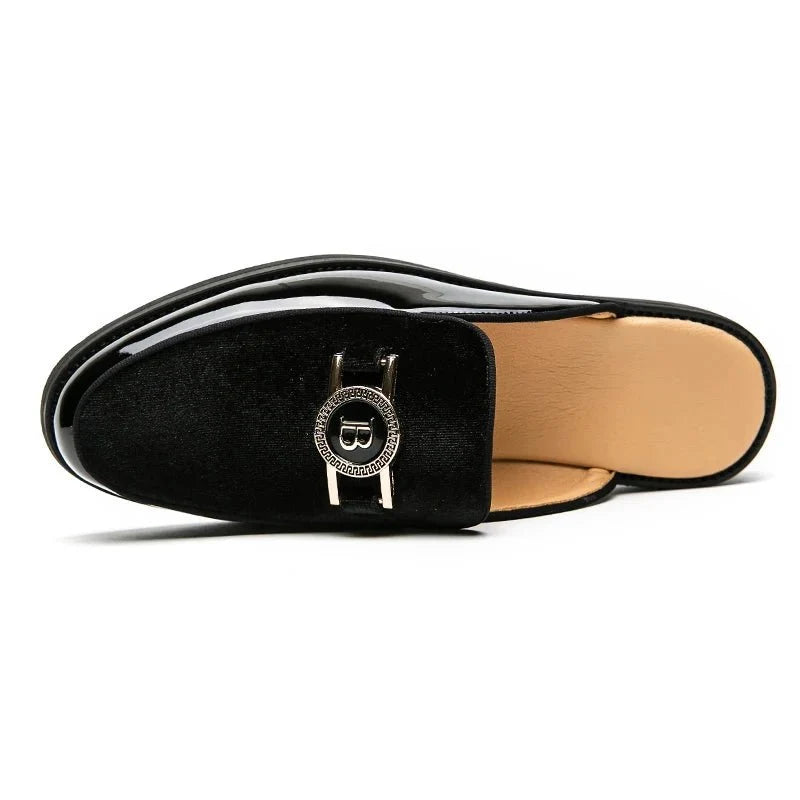 Men's black faux suede slip-on mules by TrendLux Wear, casual loafers with breathable summer flats in EU sizes 35 to 47.
