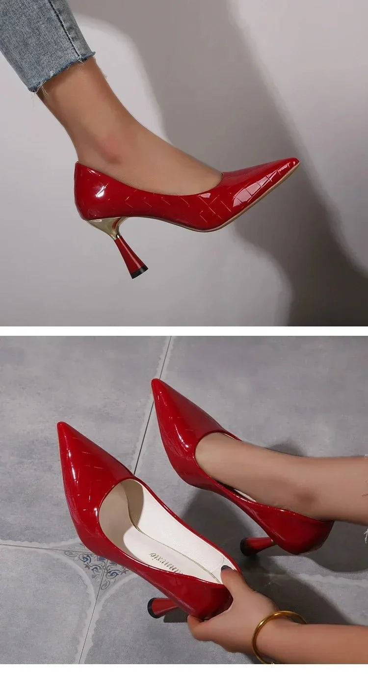 Women's Pointed Toe Stiletto Pumps | Slip-On High Heels for Office & Dress | Black Red White - TrendLux Wear