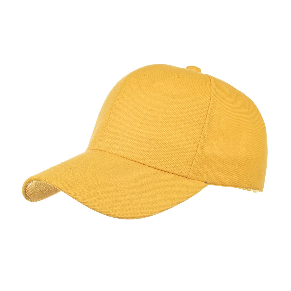 Unisex solid color baseball cap by TrendLux Wear, 5-panel structured hat in various colors, close-up of front view.