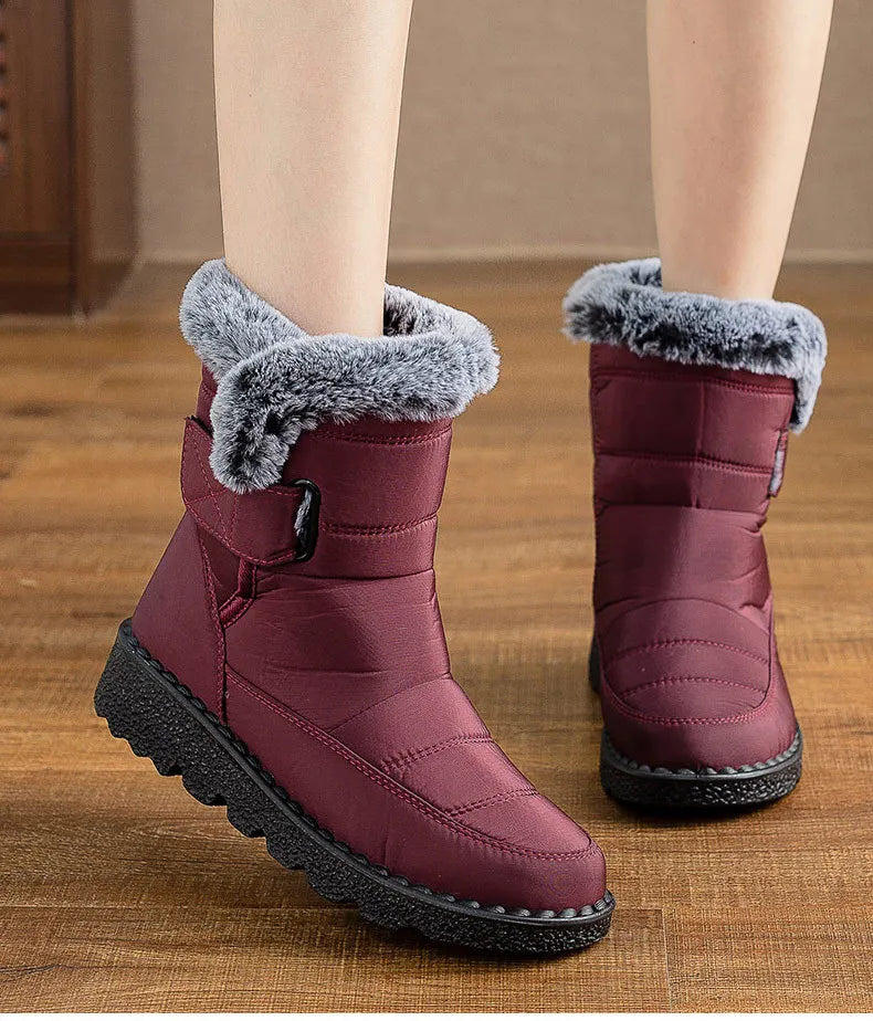 Women’s Mid-Calf Fur Lined Snow Boots – Warm Winter Walking Boots with Hook & Loop
