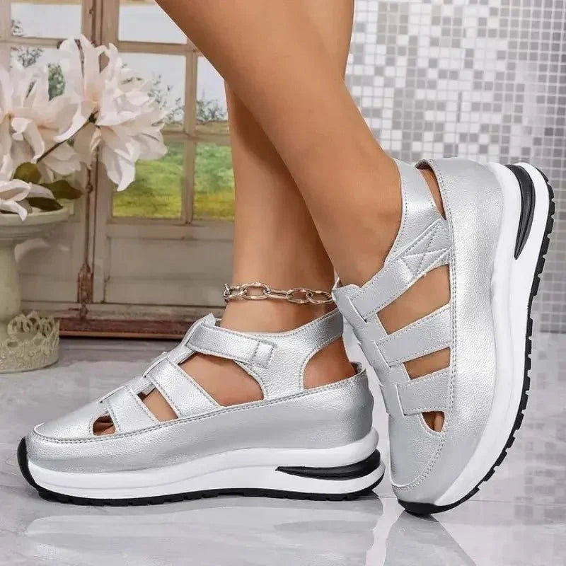 Women's PU-EVA platform wedge high heel gladiator sandals with open toe and multiple straps by TrendLux Wear