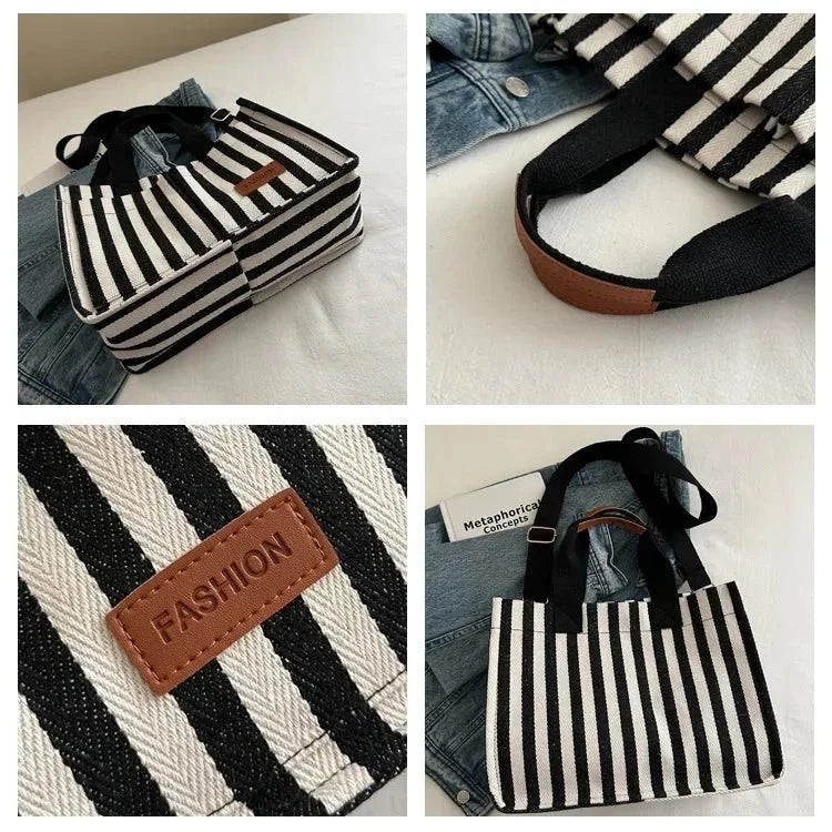 Women's large capacity striped shoulder handbag by TrendLux Wear, featuring a stylish design with multiple compartments.