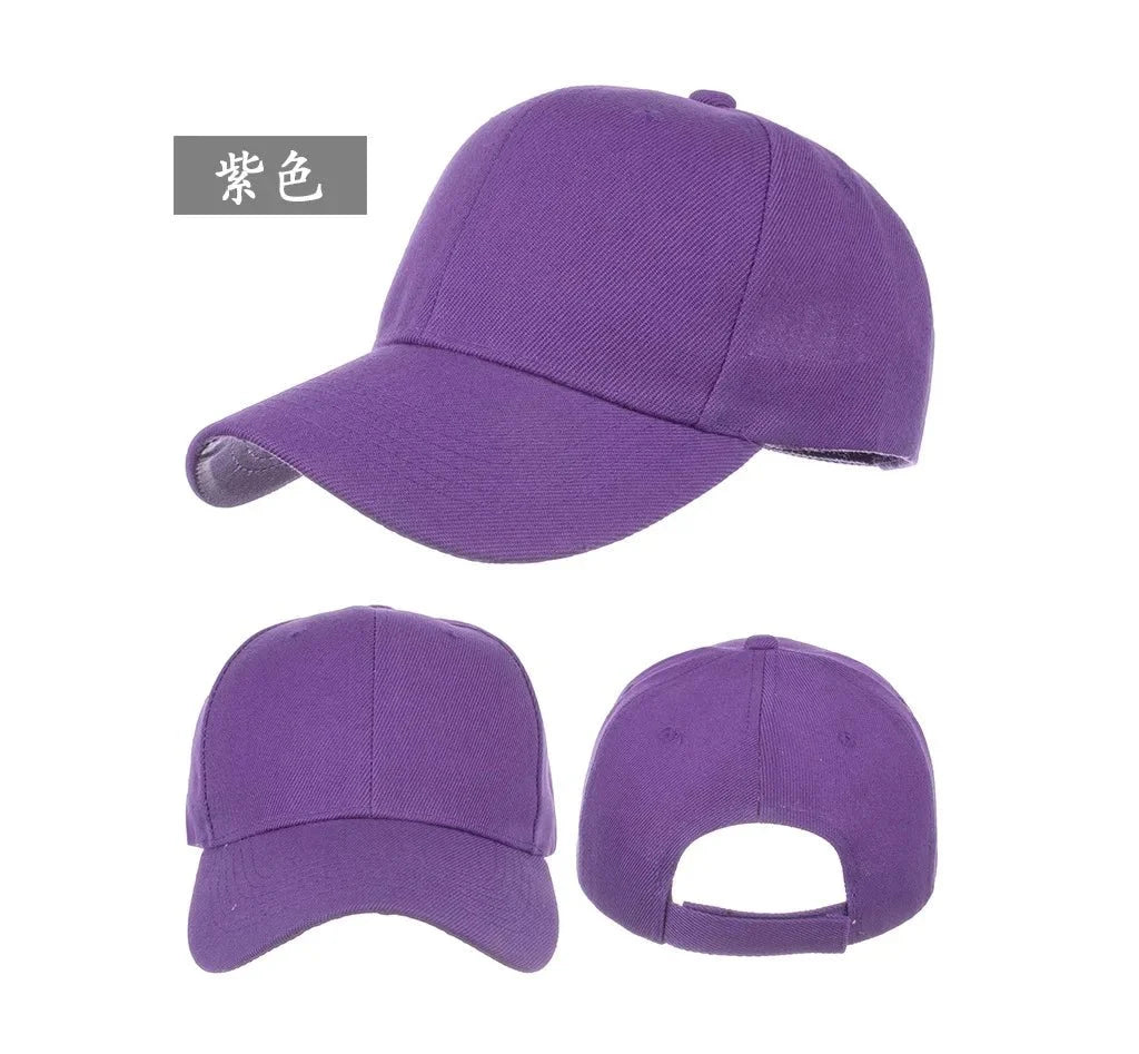 Unisex solid color baseball cap by TrendLux Wear, 5-panel structured hat in various colors, close-up view of the cap's design.