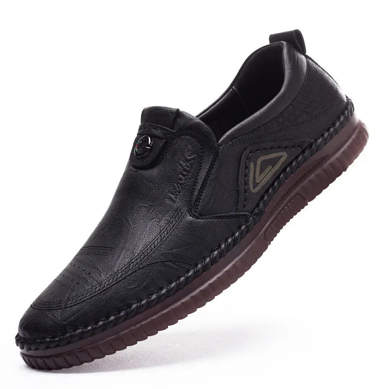 Men's genuine leather slip-on loafer sneakers by TrendLux Wear featuring breathable soft sole moccasin-style casual shoes