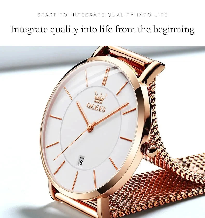 TrendLux Wear women's rose gold stainless steel bracelet watch with quartz movement, elegant design, suitable for gifting.