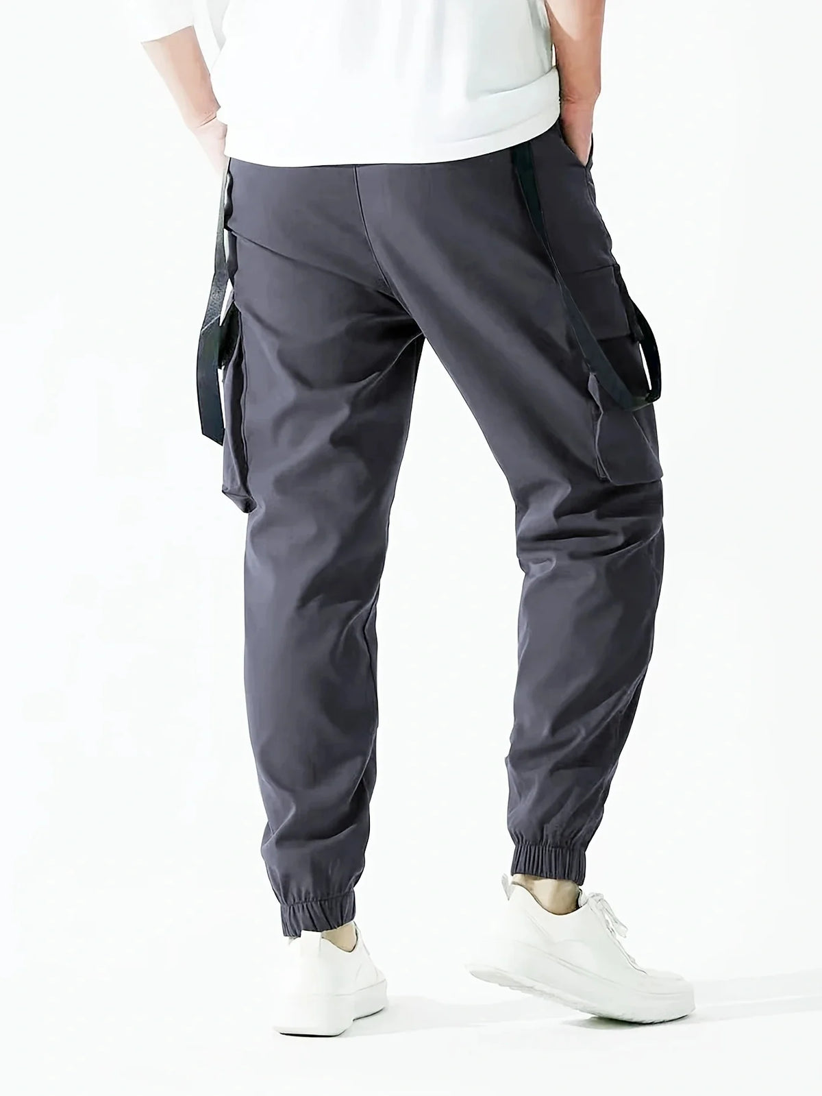 Men's Techwear Cargo Joggers by TrendLux Wear featuring drawstring waist and multiple pockets in a modern hip hop style.