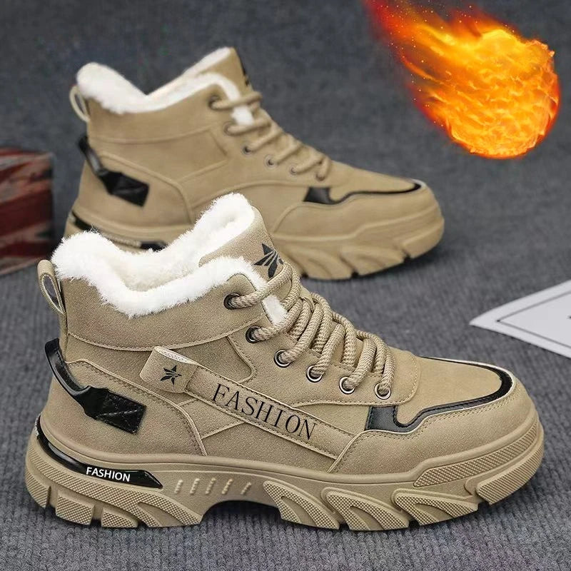 Men's Classic Retro Winter Snow Boots – Warm Plush Lace-Up Outdoor Shoes