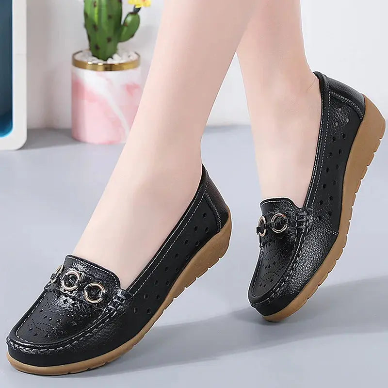 TrenLux Wear Women's Breathable Hollow Wedge Loafer Pumps — Slip-On Leather Flats, Sizes 35–44 TrenLux Wear
