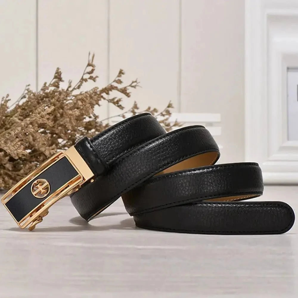 Luxury genuine leather women's belt by TrendLux Wear featuring a classic design and polished finish.