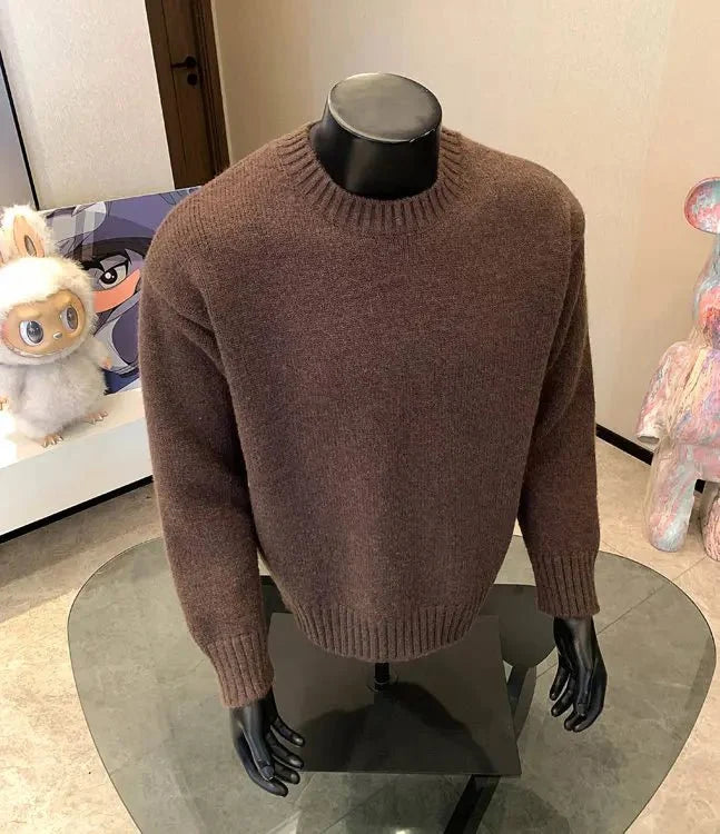 Men's cashmere-blend round neck pullover sweater by TrendLux Wear in five colors, perfect for autumn and winter.