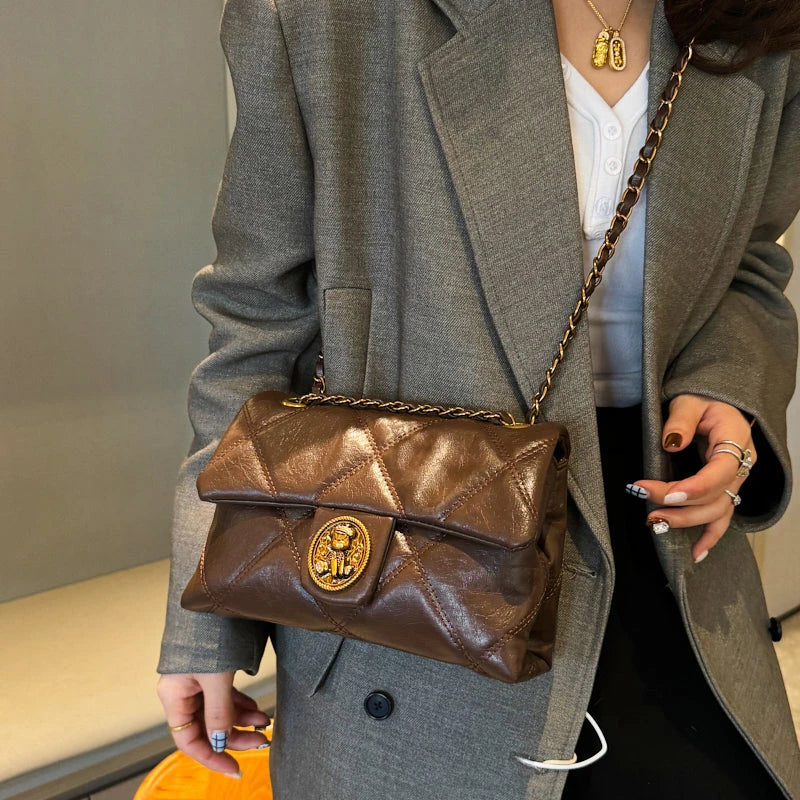 TrenLux Wear Women's Luxury Lingge Pattern Pure Leather Designer  Handbag TrenLux Wear