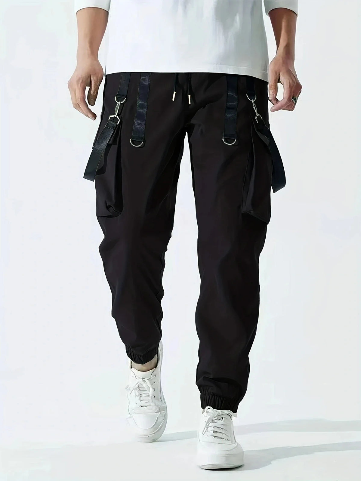 Men's Techwear Cargo Joggers by TrendLux Wear with drawstring, multiple pockets, and a modern hip hop style in six colors.