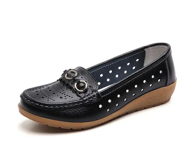 TrenLux Wear Women's Breathable Hollow Wedge Loafer Pumps — Slip-On Leather Flats, Sizes 35–44 TrenLux Wear