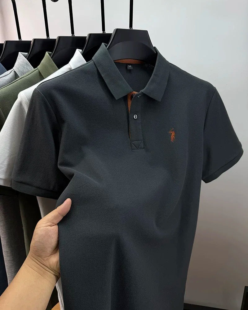 Men's Smart-Casual Embroidered Cotton Polo