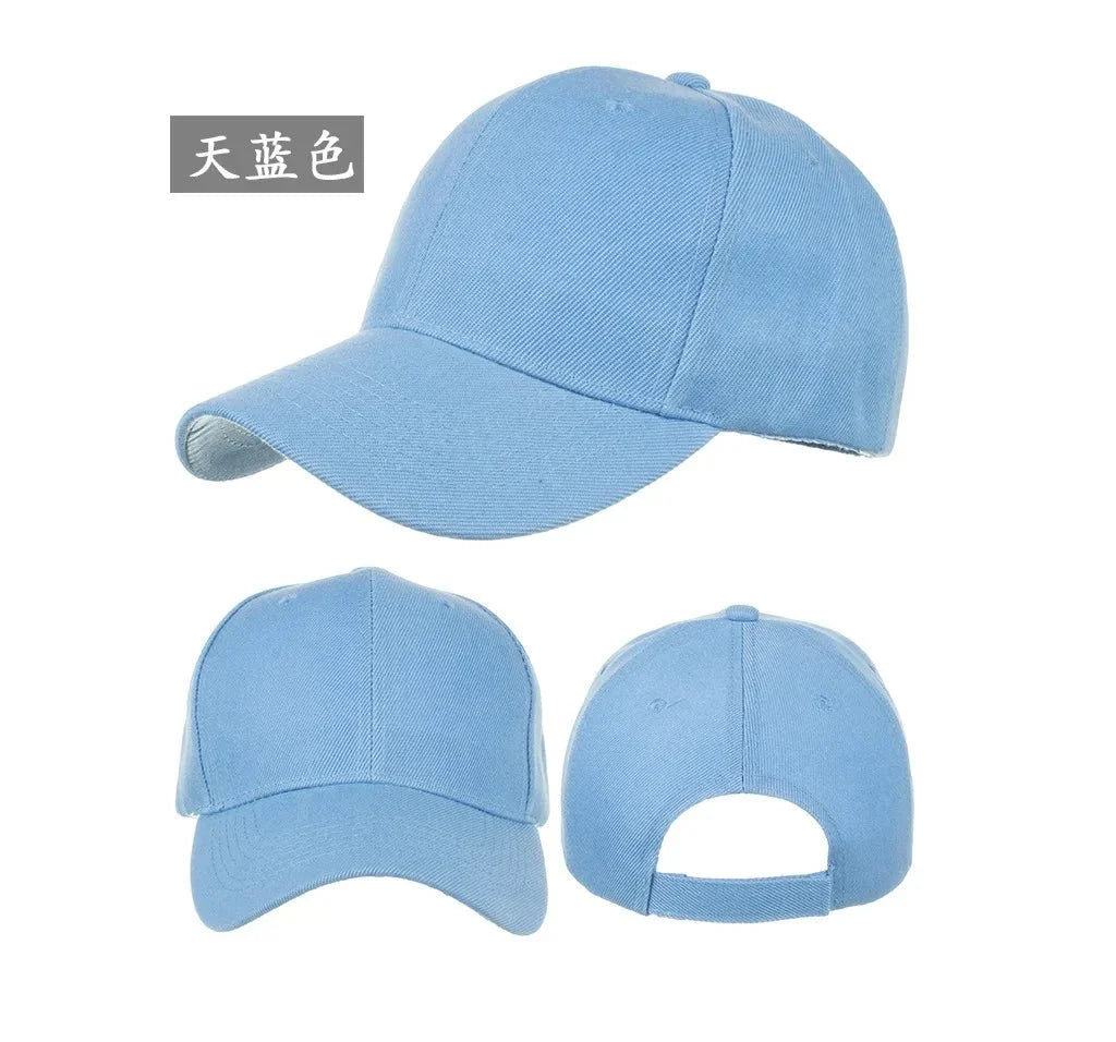 Unisex solid color 5-panel baseball cap by TrendLux Wear, structured hat with adjustable strap, shown in a stylish blue color.