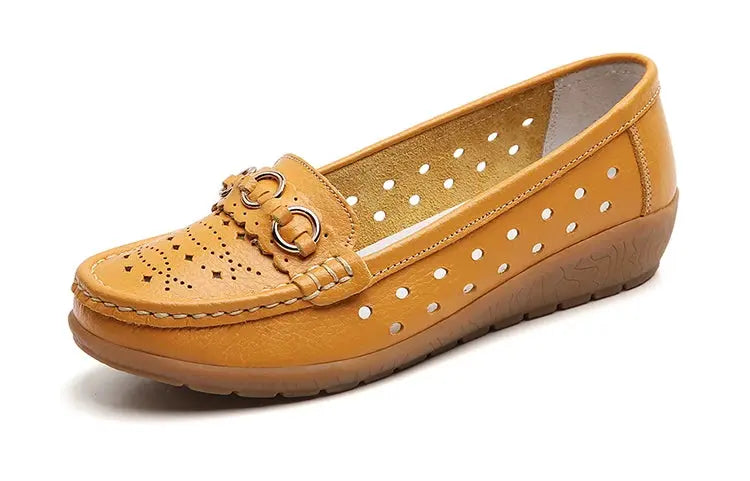 TrenLux Wear Women's Breathable Hollow Wedge Loafer Pumps — Slip-On Leather Flats, Sizes 35–44 TrenLux Wear