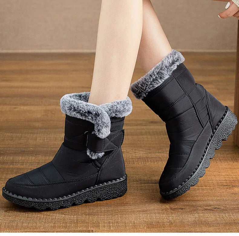 Women’s Mid-Calf Fur Lined Snow Boots – Warm Winter Walking Boots with Hook & Loop