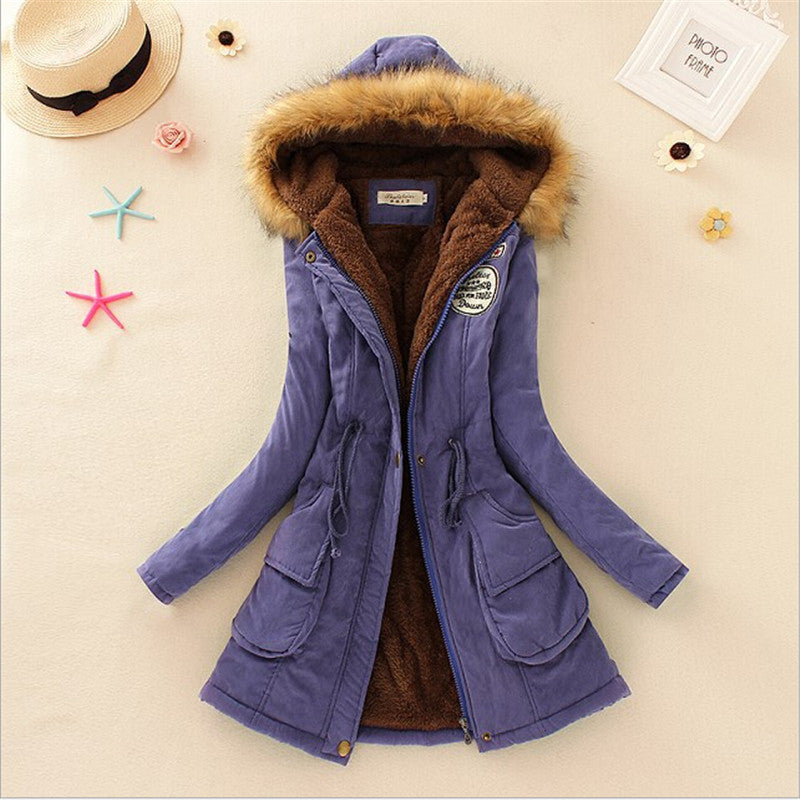 Women’s Military Hooded Puffer Parka – Cotton-Filled Fur-Trimmed Winter Coat