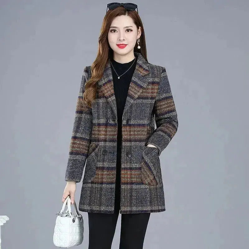 TrenLux Wear Women's Plaid Woolen Overcoat — Elegant Double-Breasted Autumn Winter Coat TrenLux Wear