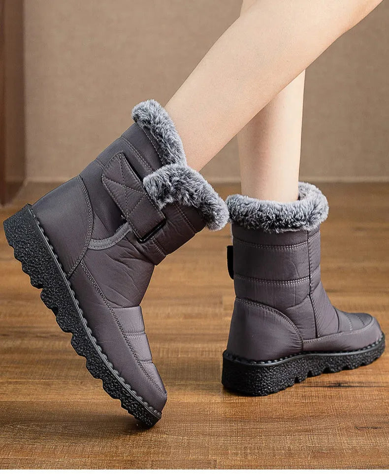 Women’s Mid-Calf Fur Lined Snow Boots – Warm Winter Walking Boots with Hook & Loop