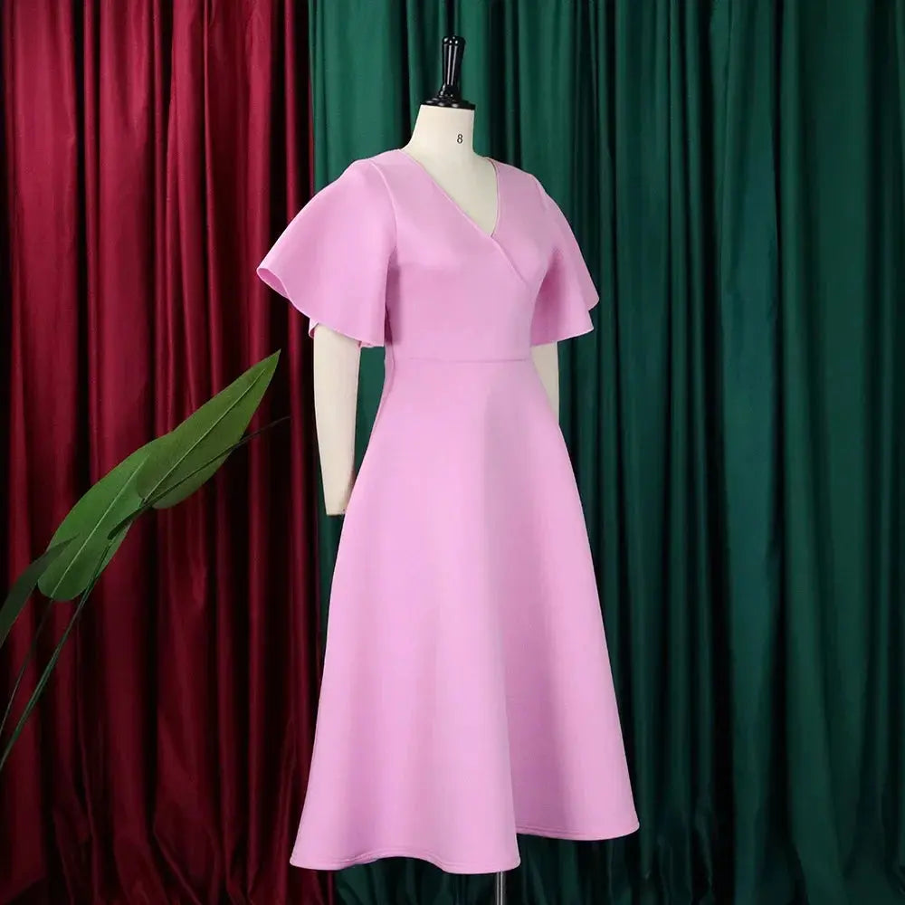 TrenLux Wear Women's Polyester High Waist Flare Sleeve Pleated A-Line Midi Dress The Glow Sanctuary