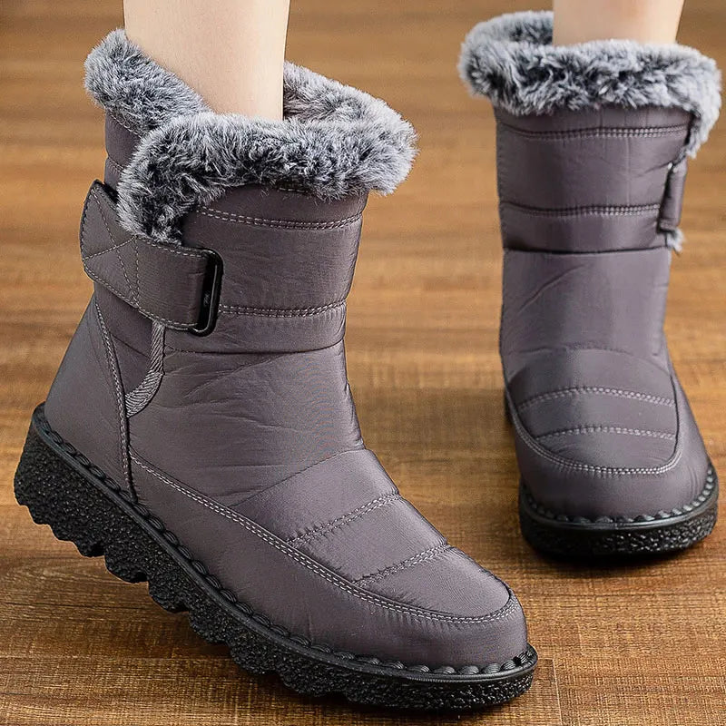 Women’s Mid-Calf Fur Lined Snow Boots – Warm Winter Walking Boots with Hook & Loop