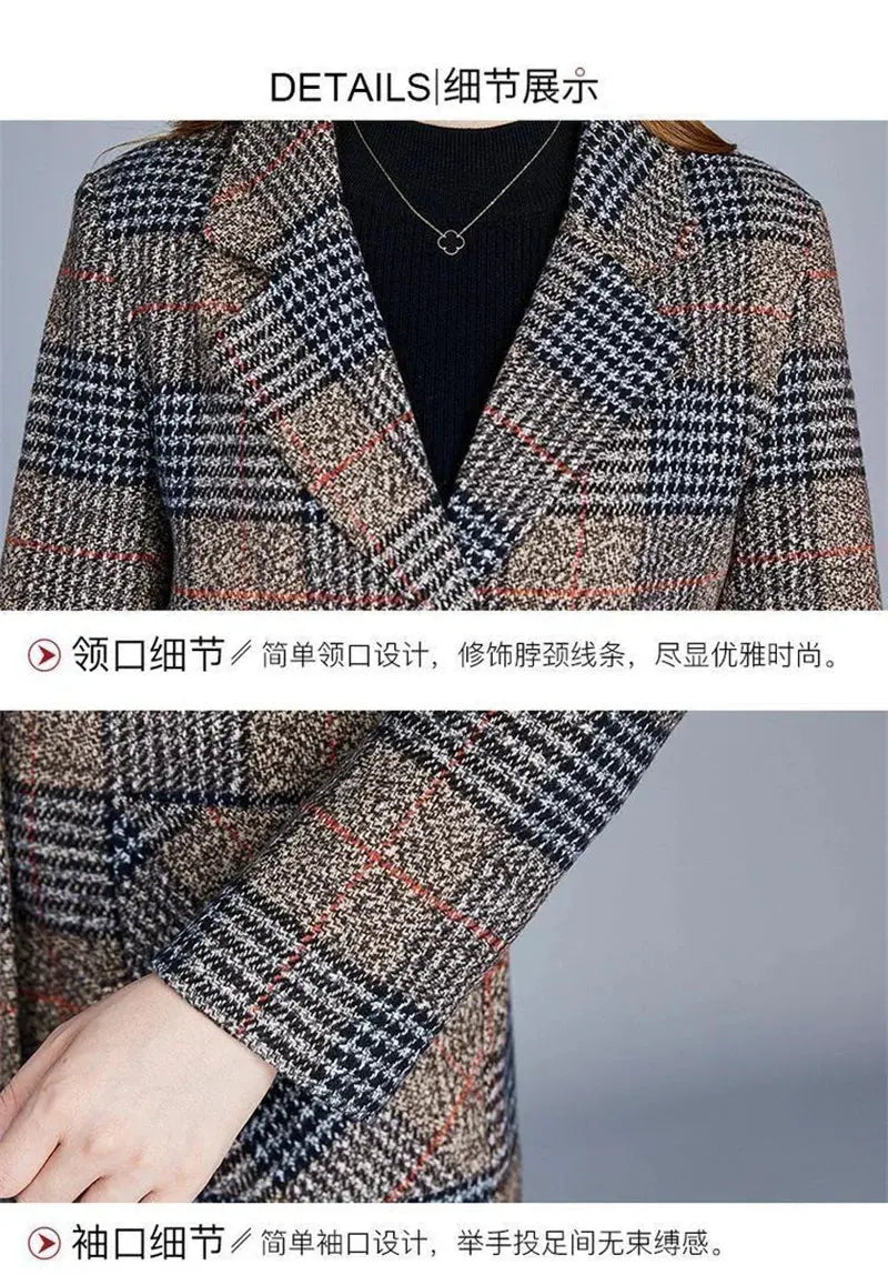 TrenLux Wear Women's Plaid Woolen Overcoat — Elegant Double-Breasted Autumn Winter Coat TrenLux Wear