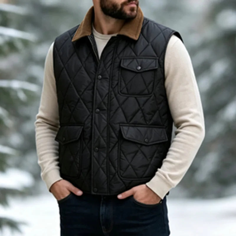 Men's Winter Sleeveless Padded Vest Jacket – Warm Stand Collar Waistcoat