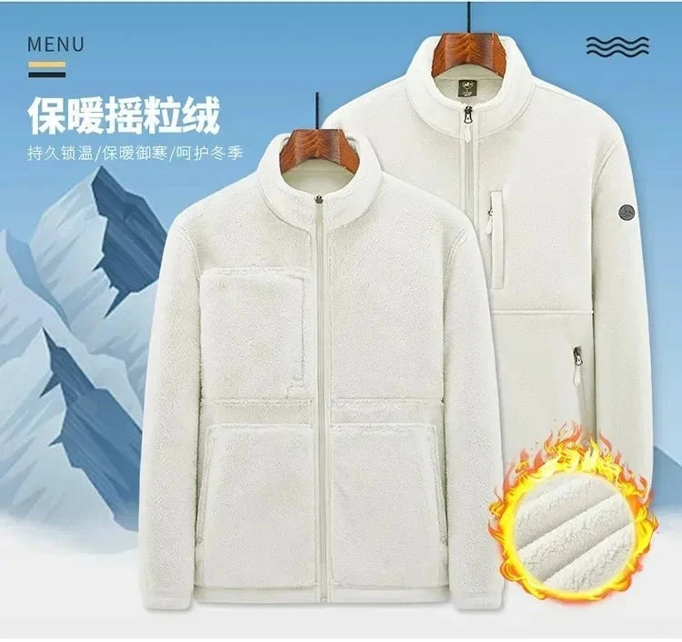 Men's fleece-lined hooded winter jacket by TrendLux Wear, zip-up casual coat in plus sizes, showing the jacket's front view with hood.