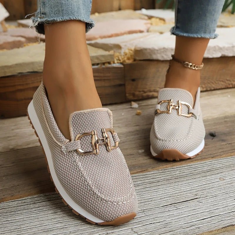 Women's TrendLux Wear thick sole slip-on loafers in beige, white, blue, and gray with round toe and comfortable casual design.