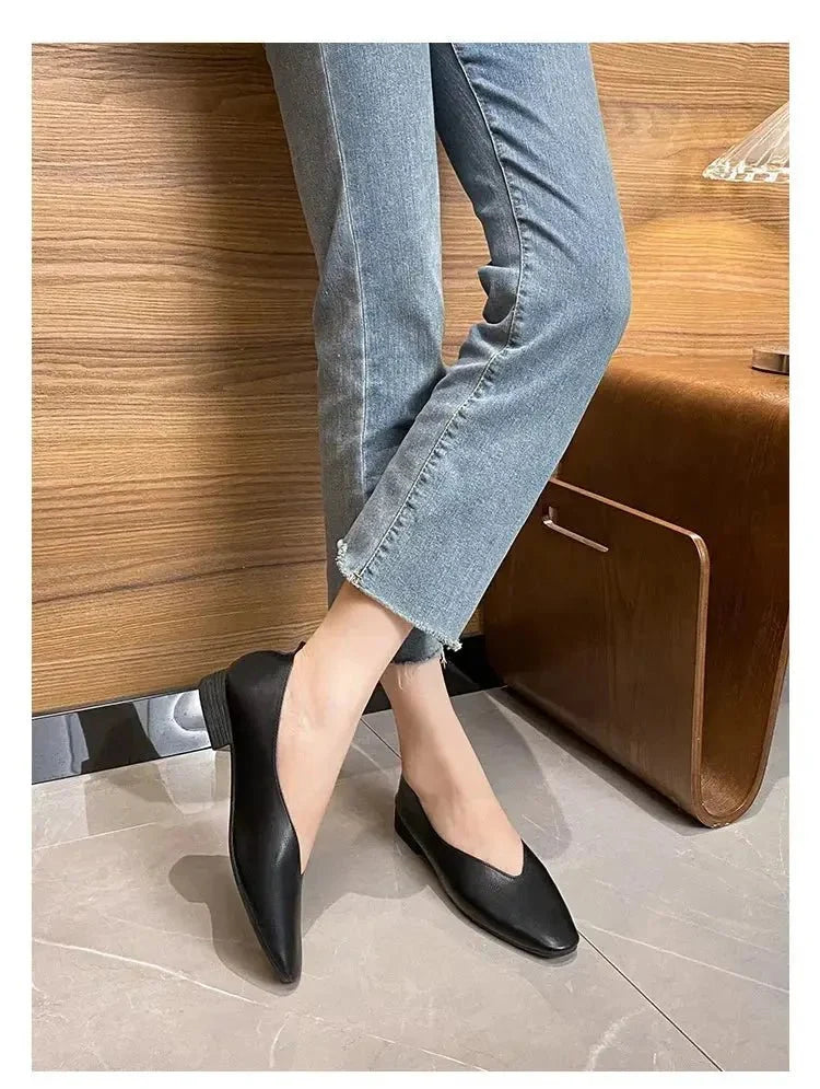 Women's leather loafer flats with round toes from TrendLux Wear, stylish and comfortable shoes for everyday wear.