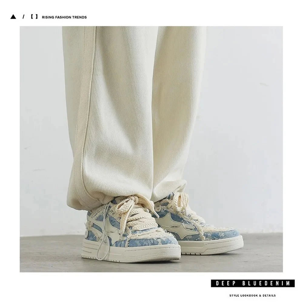 Unisex Retro Star Leather Sneakers by TrendLux Wear featuring stylish black leather design and casual, comfortable fit.