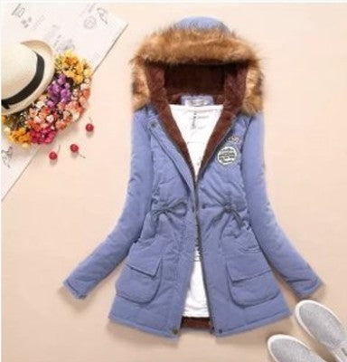Women’s Military Hooded Puffer Parka – Cotton-Filled Fur-Trimmed Winter Coat