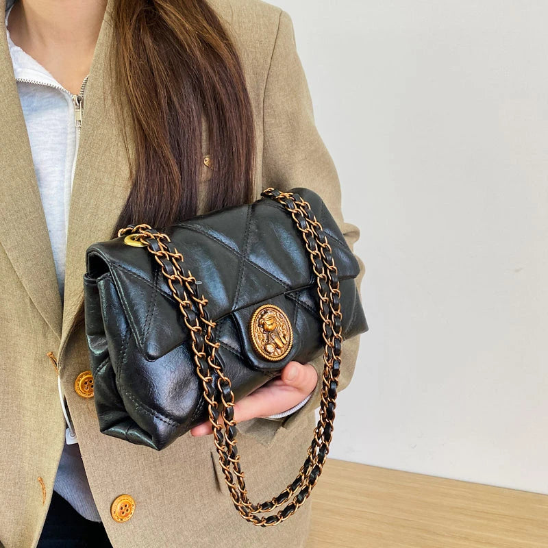 TrenLux Wear Women's Luxury Lingge Pattern Pure Leather Designer  Handbag TrenLux Wear