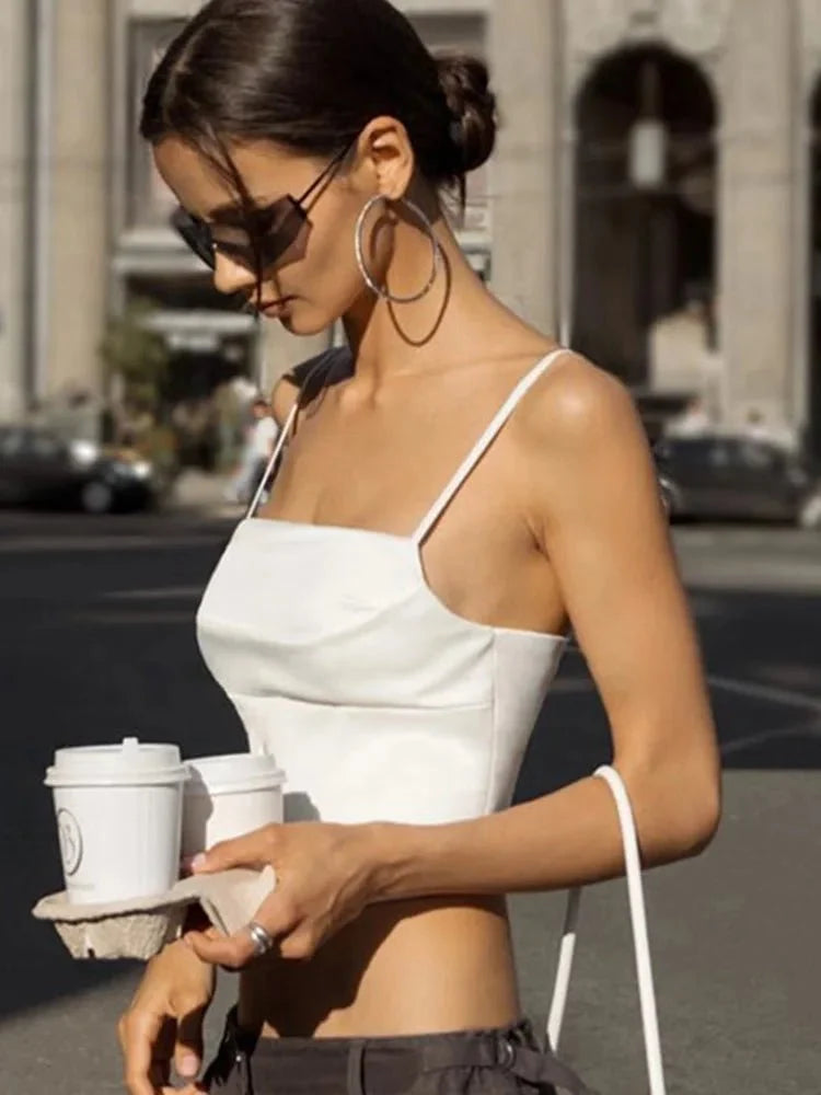 TrenLux Wear women's spaghetti strap tank top with backless bandage design, lace-up detail, perfect for summer streetwear and parties.