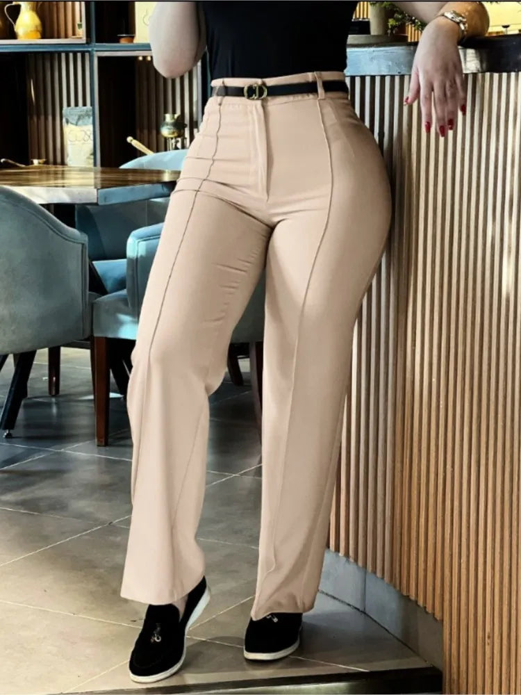 TrendLux Women's High Waist Straight Leg Work Pants – Slim Fit Elegant Trousers