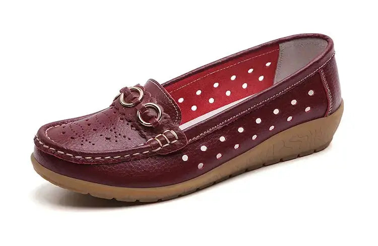 TrenLux Wear Women's Breathable Hollow Wedge Loafer Pumps — Slip-On Leather Flats, Sizes 35–44 TrenLux Wear