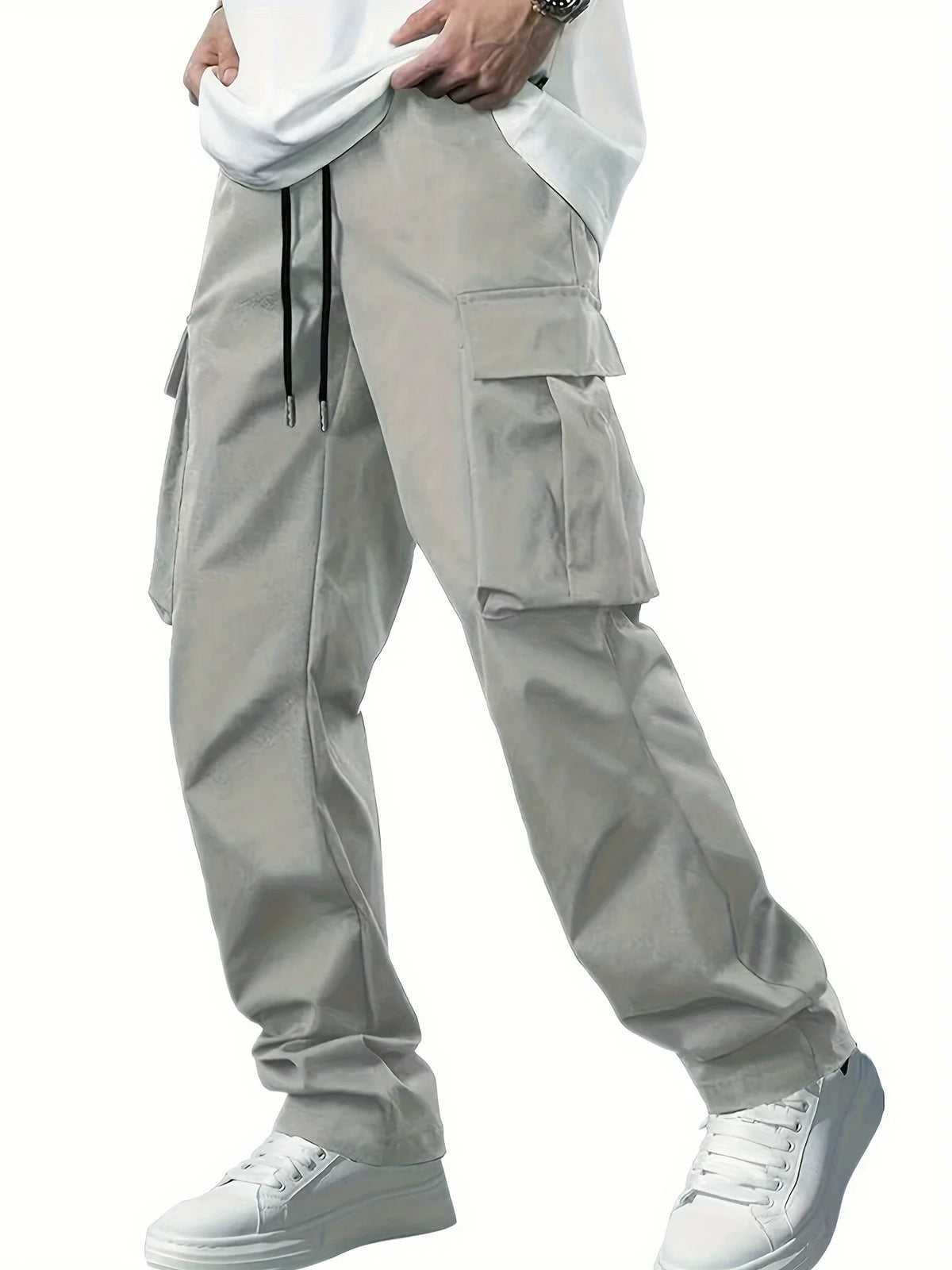 Men's loose straight cargo pants by TrendLux Wear in multiple colors, featuring multiple pockets and durable workwear style.